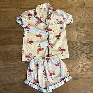 pink flamingo silk pj set